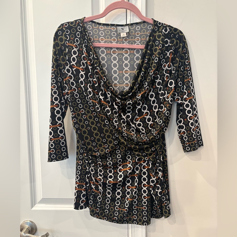 Worthington Black and White Circle Pattern Blouse